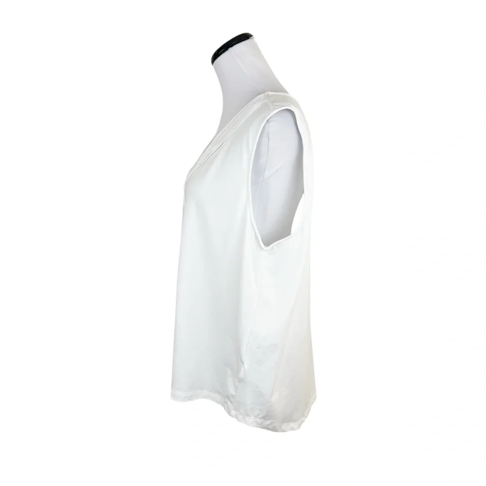 Lands End V-Neck Pintuck Pleated Tank Top White Size XL - Picture 3 of 7